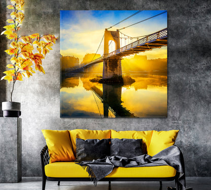 Sunrise Pedestrian Bridge Lyon France Canvas Print-Canvas Print-CetArt-1 panel-12x12 inches-CetArt