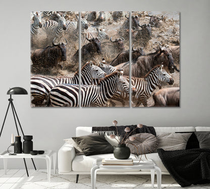 Wild Zebra and Wildebeest Migration Canvas Print-Canvas Print-CetArt-1 Panel-24x16 inches-CetArt