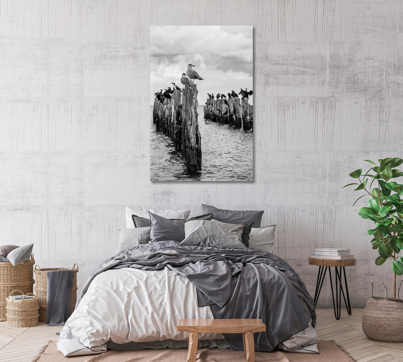 Seagull on Old Pier Canvas Print-Canvas Print-CetArt-1 panel-16x24 inches-CetArt