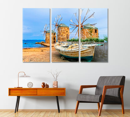 Old Windmills of Chios Island Greece Canvas Print-Canvas Print-CetArt-1 Panel-24x16 inches-CetArt