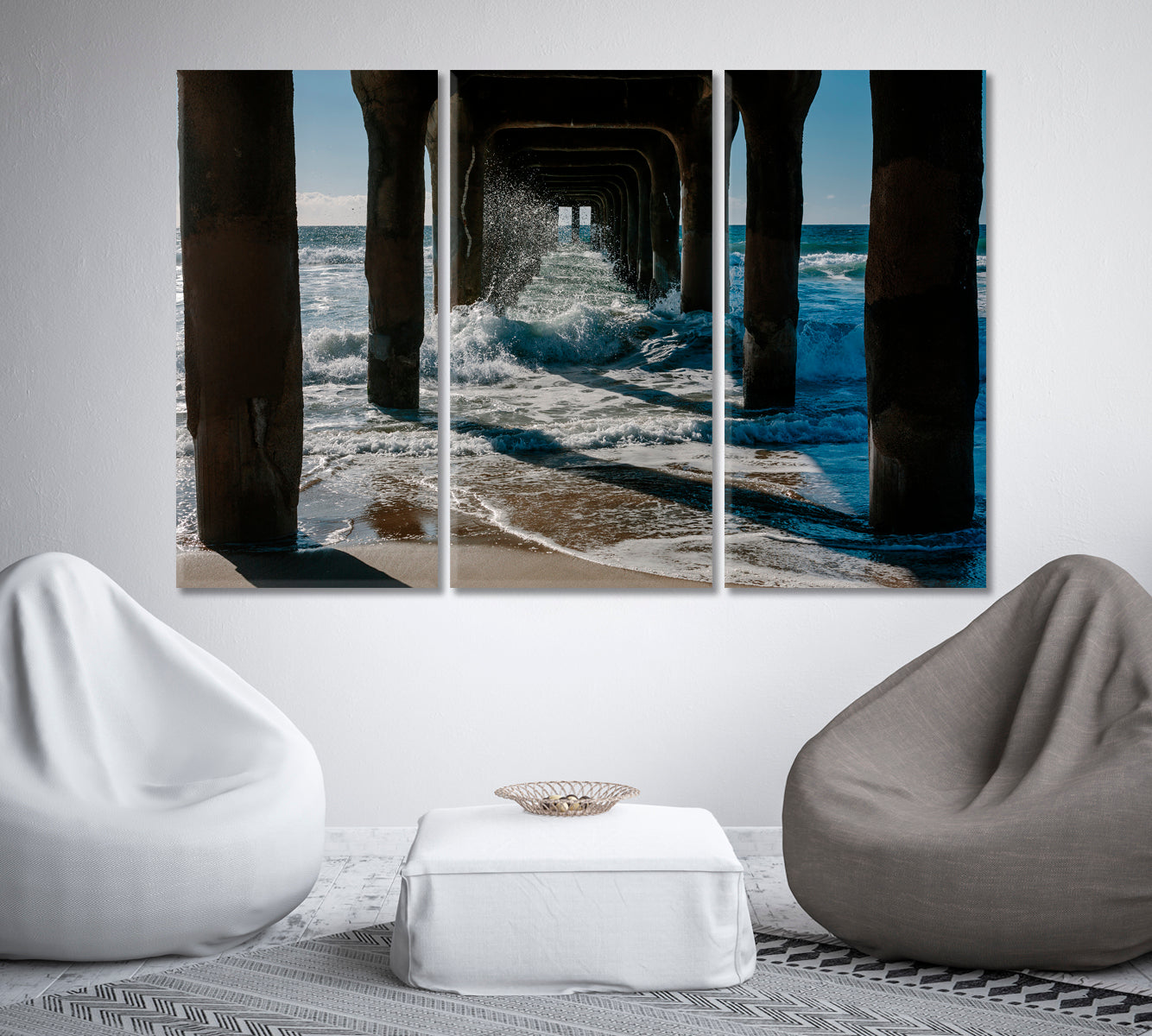 Crashing Waves Under Manhattan Beach Pier Canvas Print-Canvas Print-CetArt-1 Panel-24x16 inches-CetArt