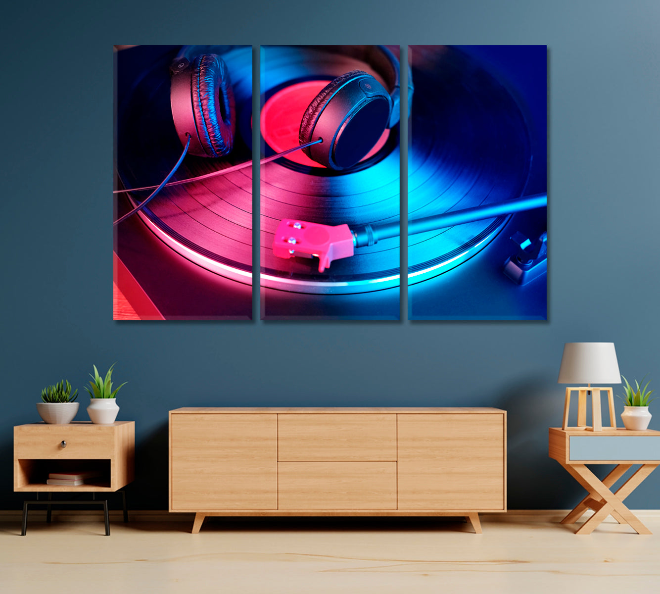 Black Headphones on Vinyl Record Canvas Print-Canvas Print-CetArt-1 Panel-24x16 inches-CetArt