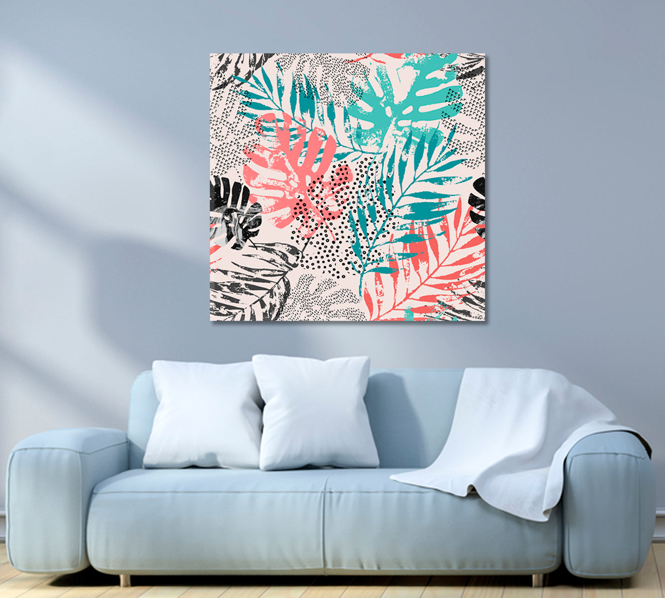 Abstract Palm Leaves and Monstera Canvas Print-Canvas Print-CetArt-1 panel-12x12 inches-CetArt