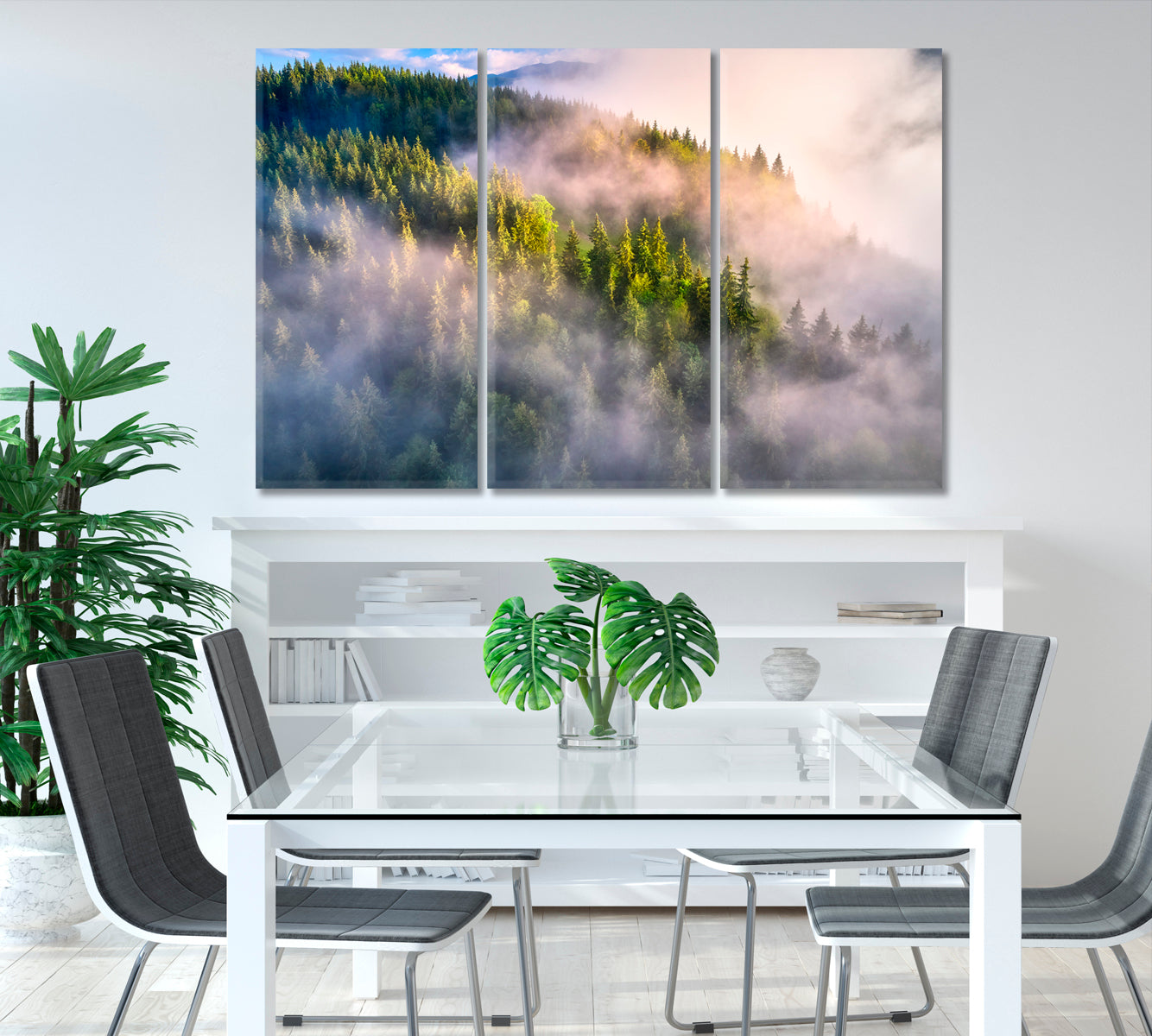 Mountains Slopes with Green Trees in Fog Canvas Print-Canvas Print-CetArt-1 Panel-24x16 inches-CetArt