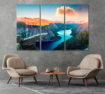 Picturesque Landscape With Trolltunga Rock Norway Canvas Print-Canvas Print-CetArt-1 Panel-24x16 inches-CetArt