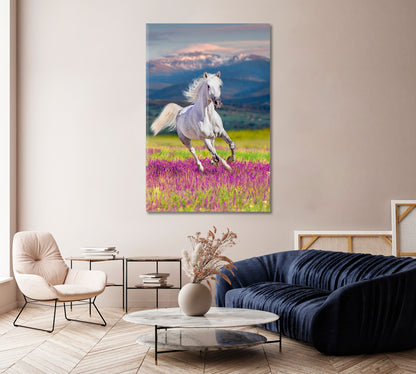 White Horse in Flower Glade Canvas Print-Canvas Print-CetArt-1 panel-16x24 inches-CetArt