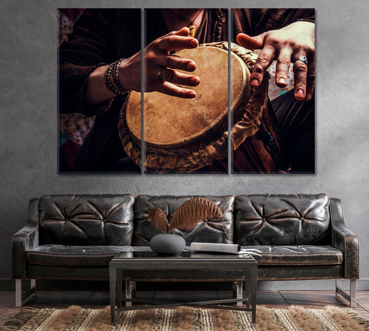 Man Playing the Djembe African Drum Canvas Print-Canvas Print-CetArt-1 Panel-24x16 inches-CetArt