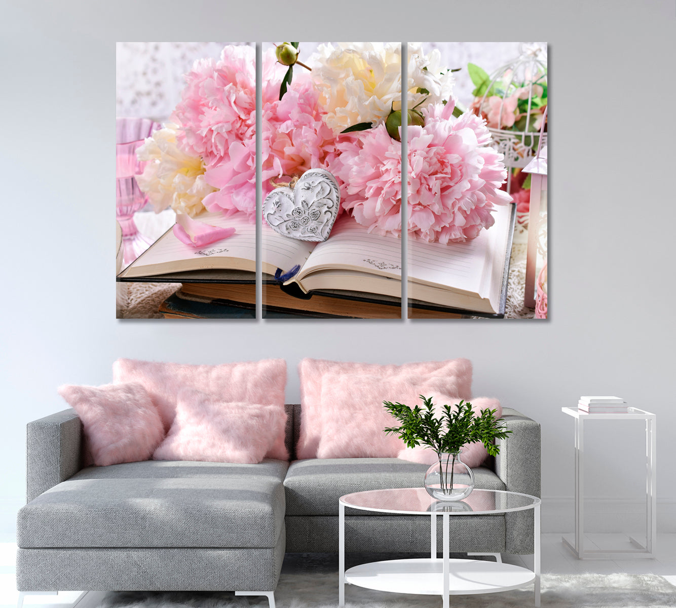 Beautiful Shabby Chic Style Pink Peonies and Old Books Canvas Print-Canvas Print-CetArt-1 Panel-24x16 inches-CetArt