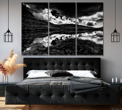 Sky over Alpine Lake in Black White Canvas Print-Canvas Print-CetArt-1 Panel-24x16 inches-CetArt