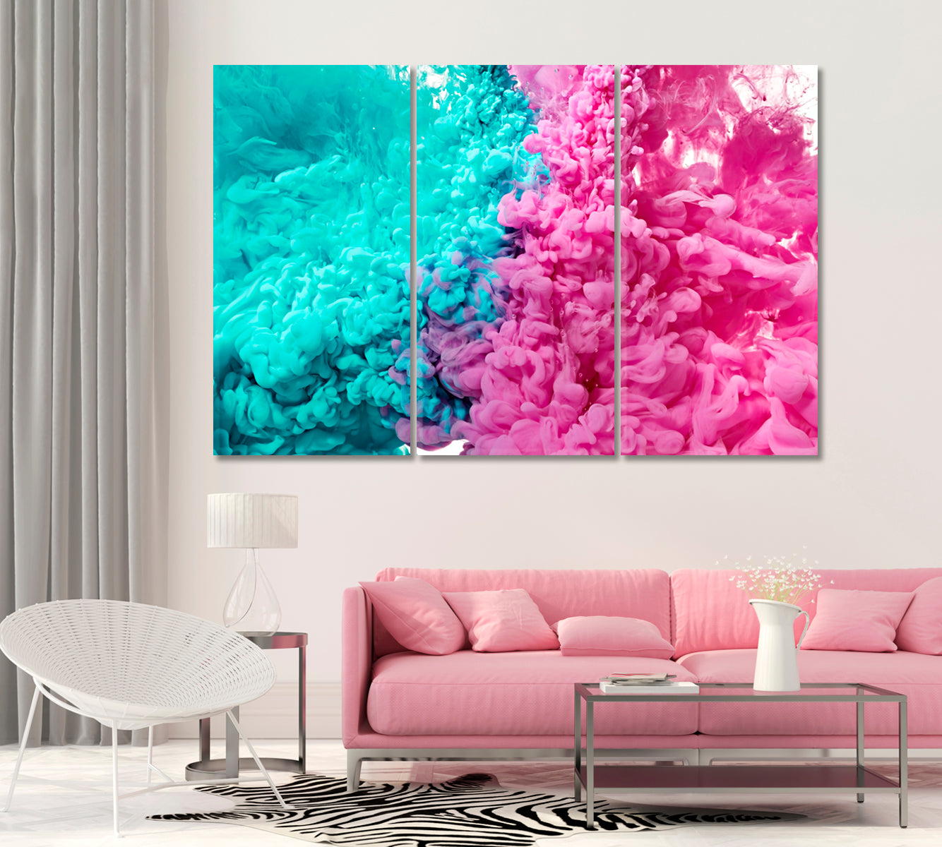 Pink and Green Ink Paint Drops in Water Canvas Print-Canvas Print-CetArt-1 Panel-24x16 inches-CetArt