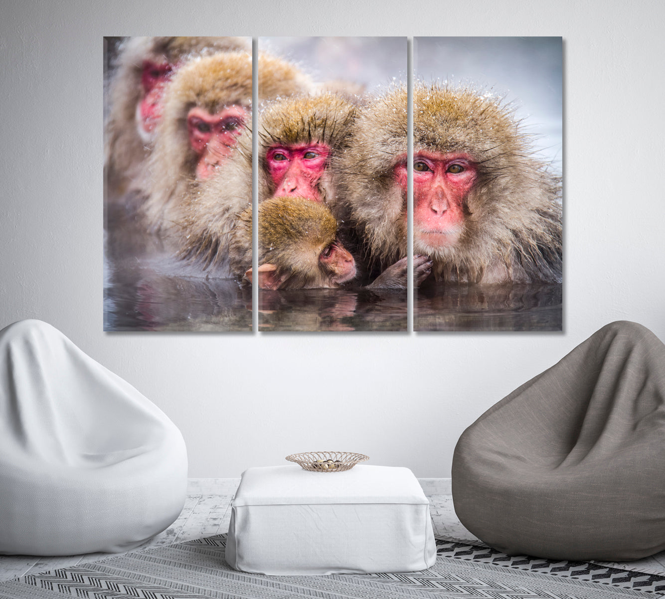 Family of Monkeys Swimming in River Canvas Print-Canvas Print-CetArt-1 Panel-24x16 inches-CetArt