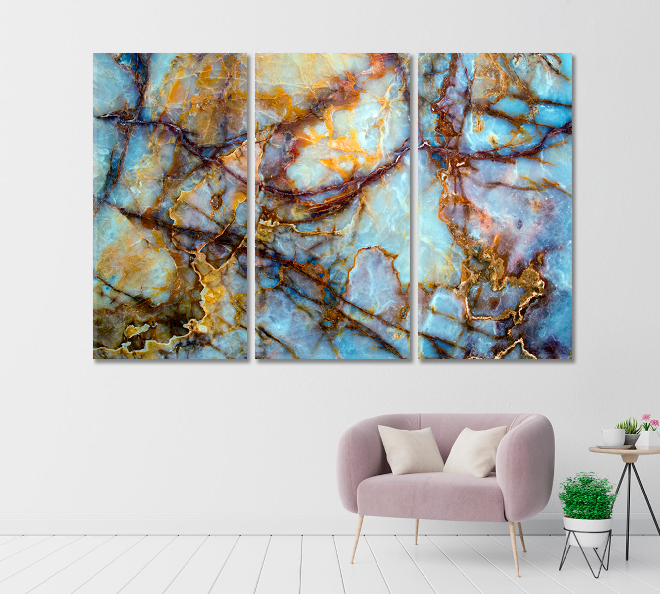 Blue and Gold Onyx Marble Stone Canvas Print-Canvas Print-CetArt-1 Panel-24x16 inches-CetArt