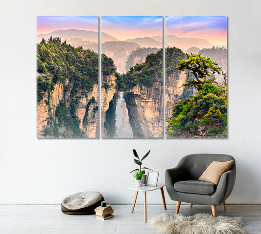 Two Mountain Columns in Zhangjiajie National Forest Park China Canvas Print-Canvas Print-CetArt-1 Panel-24x16 inches-CetArt