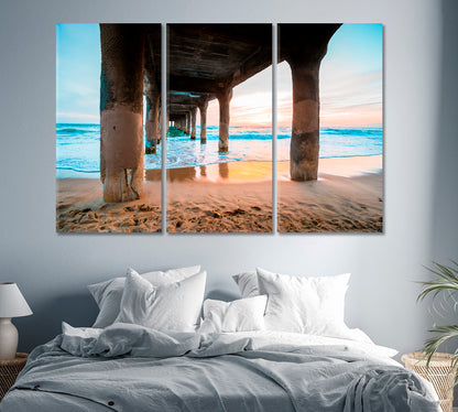 Manhattan Beach Pier at Bright Sunset Canvas Print-Canvas Print-CetArt-1 Panel-24x16 inches-CetArt