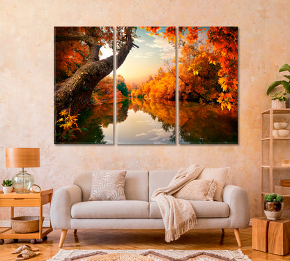 Amazing Autumn on River in Forest Canvas Print-Canvas Print-CetArt-1 Panel-24x16 inches-CetArt