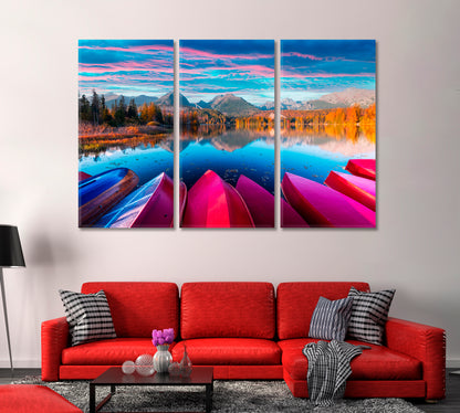 Red Wooden Boats at Lake Strbske Pleso in High Tatras National Park Slovakia Canvas Print-Canvas Print-CetArt-1 Panel-24x16 inches-CetArt