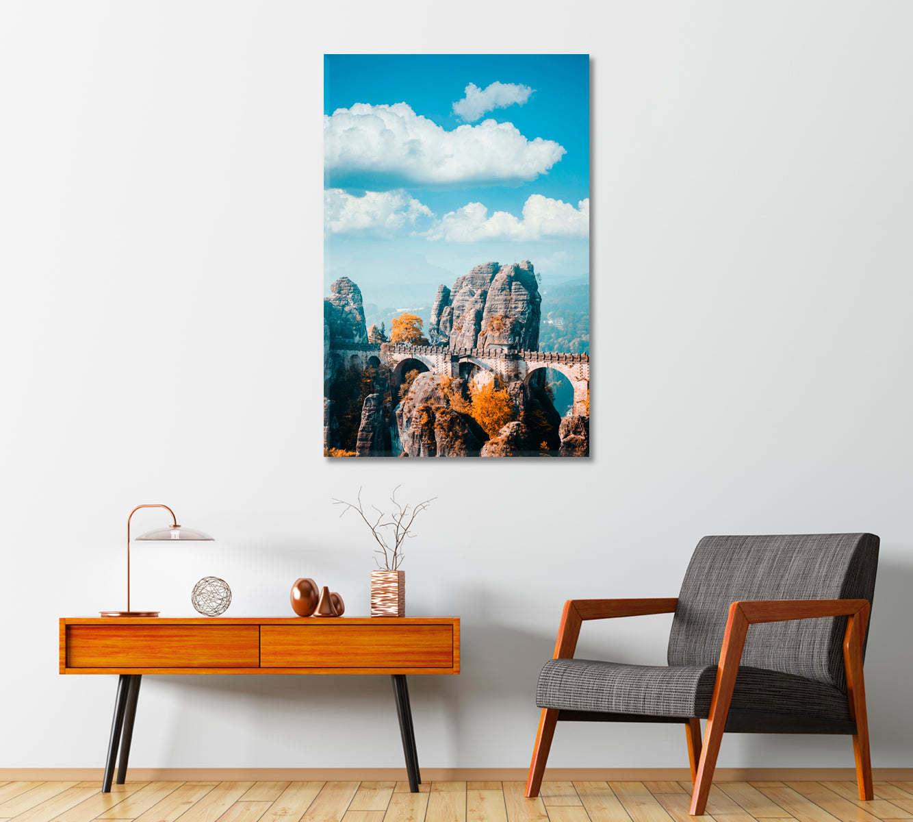 Bastei Stone Bridge in Saxon Switzerland National Park Canvas Print-Canvas Print-CetArt-1 panel-16x24 inches-CetArt