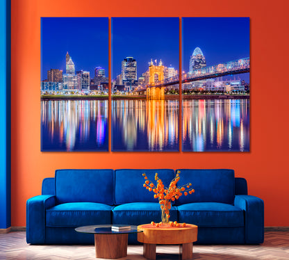 Late Night Lights Cincinnati USA Canvas Print-Canvas Print-CetArt-1 Panel-24x16 inches-CetArt