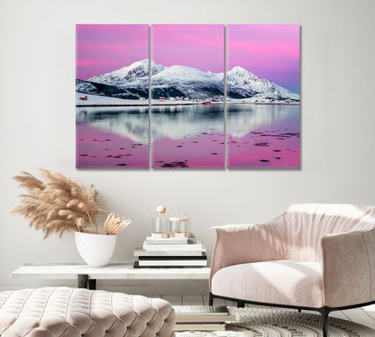 Offersoya Village with Snowy Mountains Lofoten Canvas Print-Canvas Print-CetArt-1 Panel-24x16 inches-CetArt