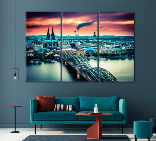 Cologne City and Hohenzollern Bridge Germany Canvas Print-Canvas Print-CetArt-1 Panel-24x16 inches-CetArt