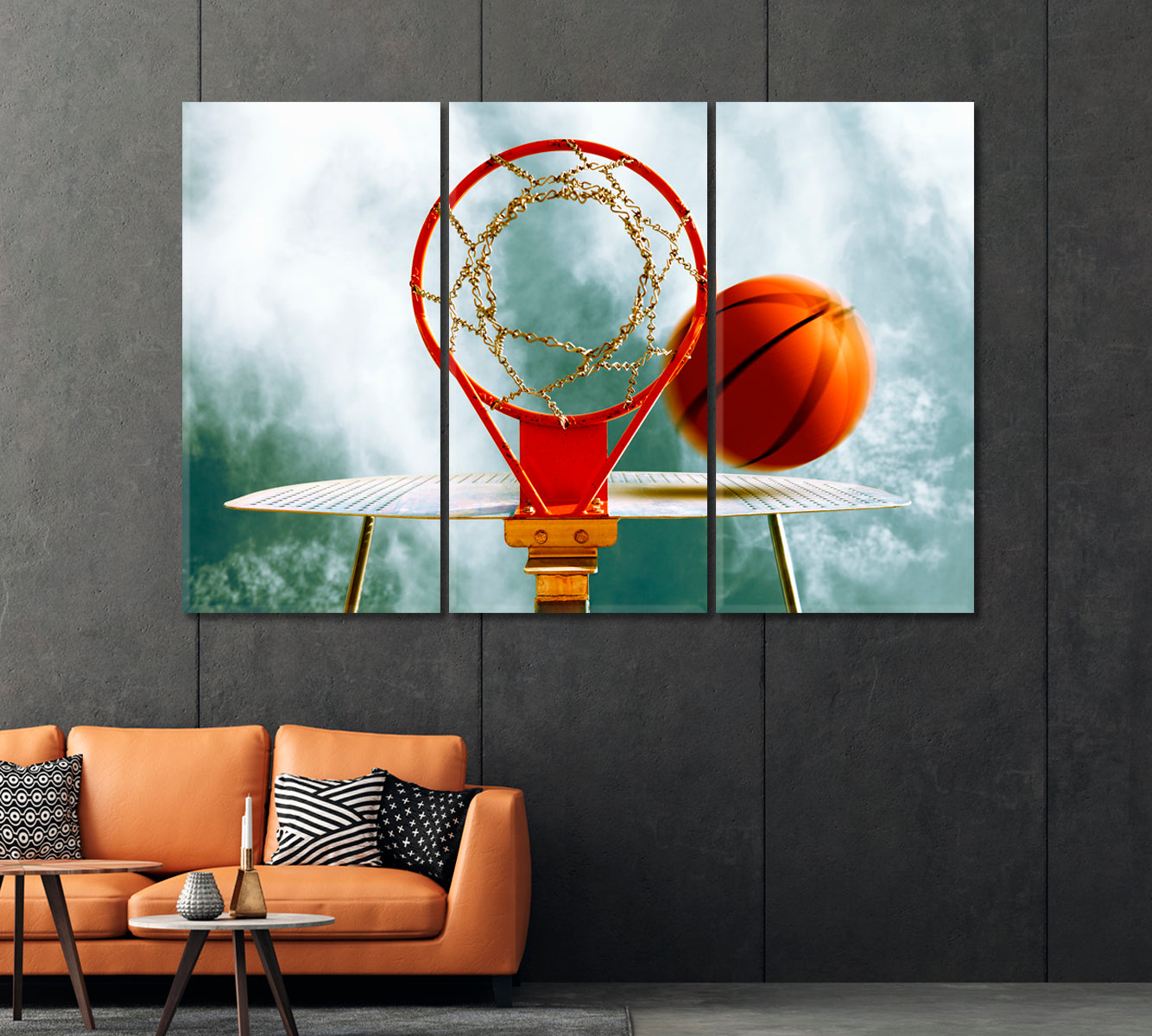 Basketball Ball Flies into a Ring Canvas Print-Canvas Print-CetArt-1 Panel-24x16 inches-CetArt