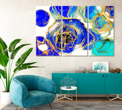 Abstract Alcohol Ink Blue and Gold Swirls Modern Art Canvas Print-Canvas Print-CetArt-1 Panel-24x16 inches-CetArt