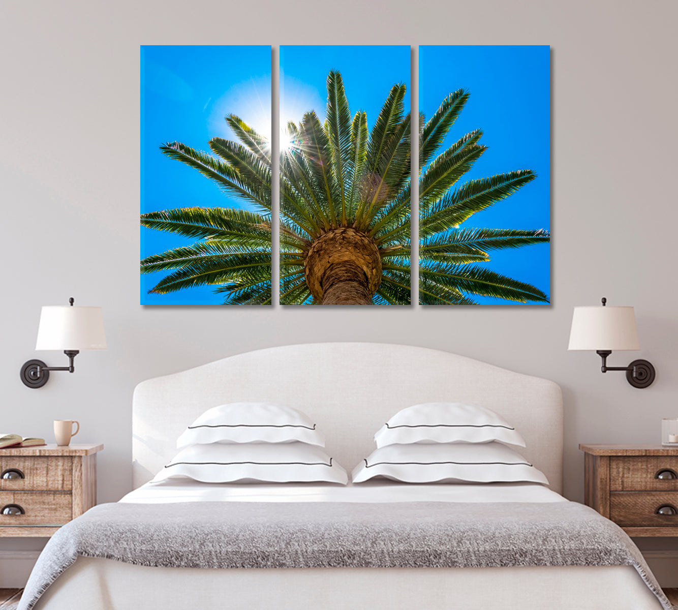 Palm Trees in Sun Rays California Canvas Print-Canvas Print-CetArt-1 Panel-24x16 inches-CetArt