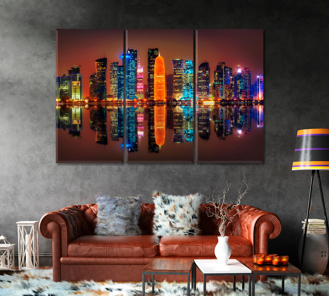 Doha Skyline at Night Qatar Canvas Print-Canvas Print-CetArt-1 Panel-24x16 inches-CetArt