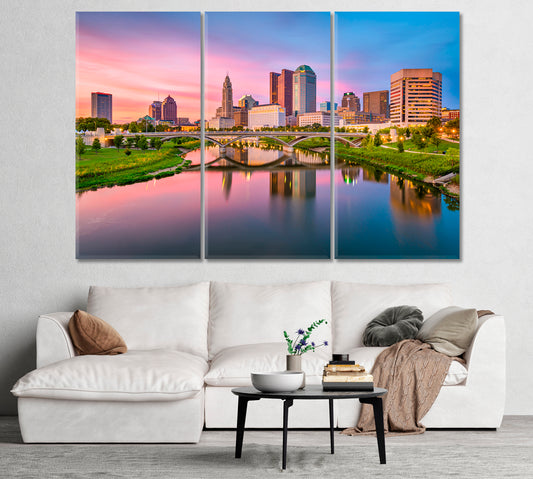 Columbus City on the Sayoto River USA Canvas Print-Canvas Print-CetArt-1 Panel-24x16 inches-CetArt