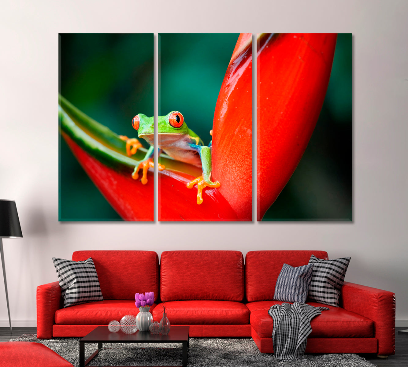 Little Tropical Frog on Heliconia Flower Canvas Print-Canvas Print-CetArt-1 Panel-24x16 inches-CetArt