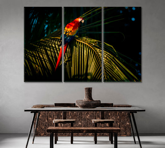 Macaw Parrot on Palm Leaf Canvas Print-Canvas Print-CetArt-1 Panel-24x16 inches-CetArt