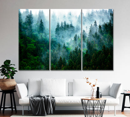 Foggy Mystical Spruce Forest Canvas Print-Canvas Print-CetArt-1 Panel-24x16 inches-CetArt