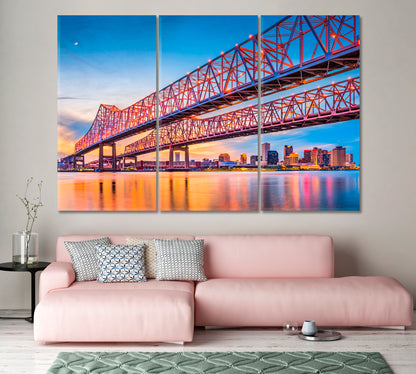 Crescent City Connection Bridge New Orleans USA Canvas Print-Canvas Print-CetArt-1 Panel-24x16 inches-CetArt