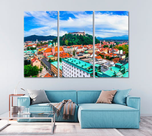 Castle and Old Town Ljubljana Slovenia Canvas Print-Canvas Print-CetArt-1 Panel-24x16 inches-CetArt