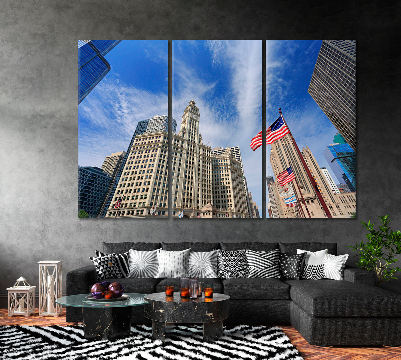 Skyscrapers Chicago American Flag Canvas Print-Canvas Print-CetArt-1 Panel-24x16 inches-CetArt