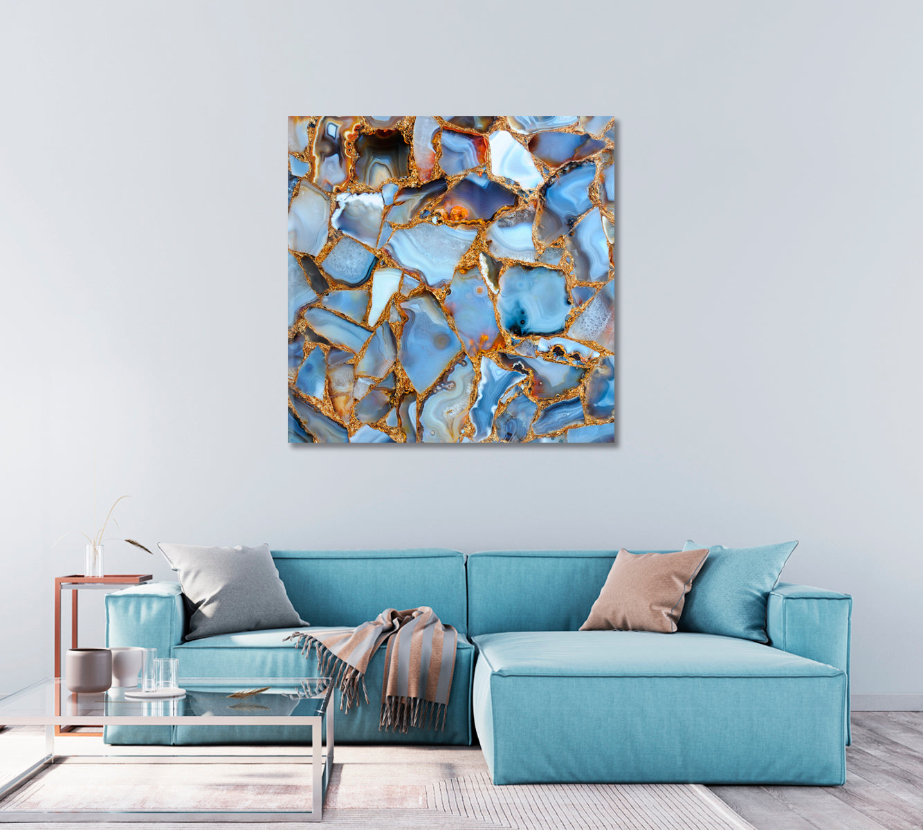 Blue Agate with Gold Outline Canvas Print-Canvas Print-CetArt-1 panel-12x12 inches-CetArt