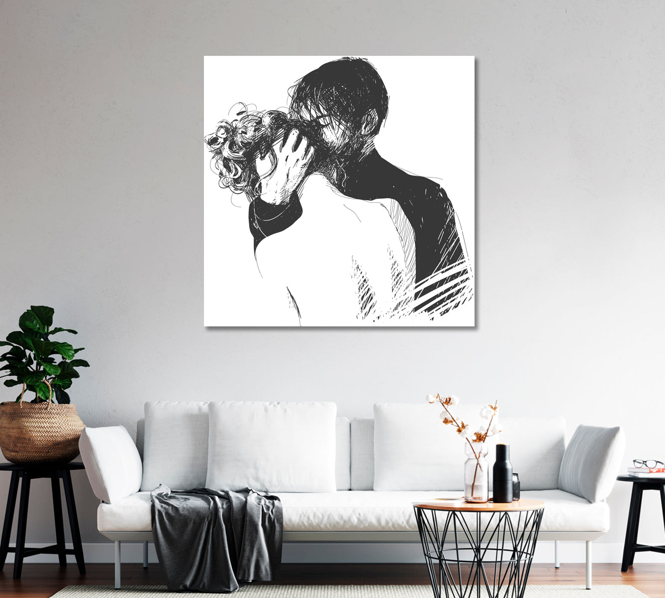 Man and Woman Kissing Abstract Art Canvas Print-Canvas Print-CetArt-1 panel-12x12 inches-CetArt