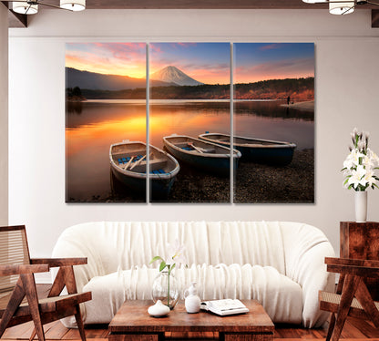 Boats Parked on the Shore of Lake Saiko Japan Canvas Print-Canvas Print-CetArt-1 Panel-24x16 inches-CetArt