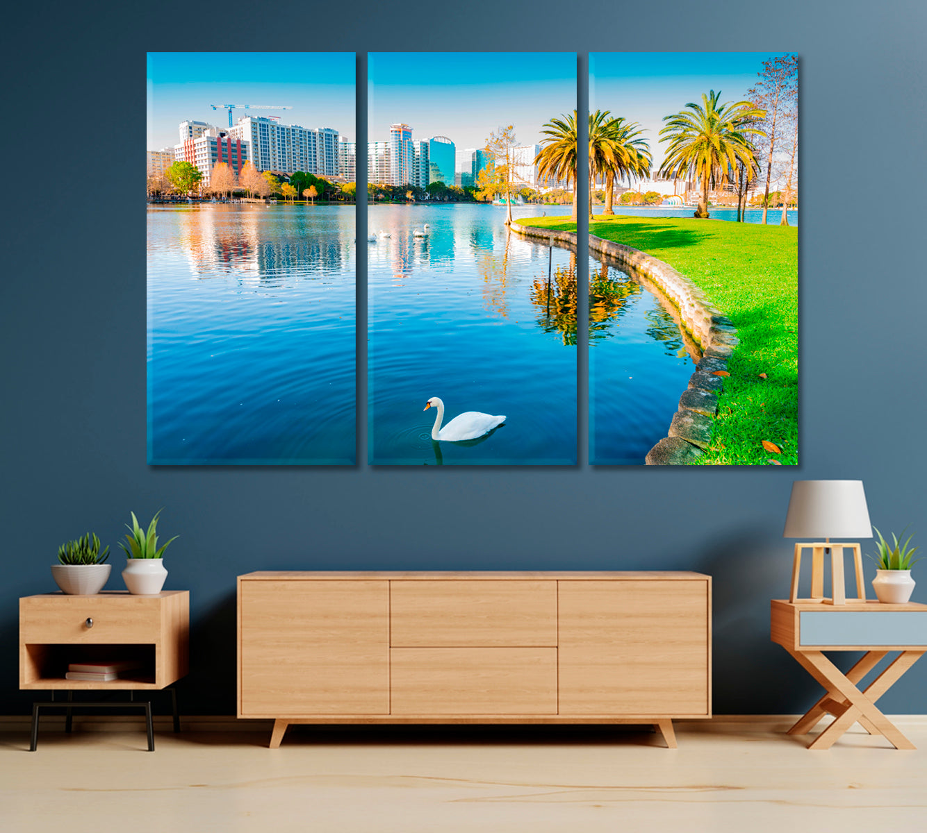 White Swans in Lake Eola Orlando USA Canvas Print-Canvas Print-CetArt-1 Panel-24x16 inches-CetArt