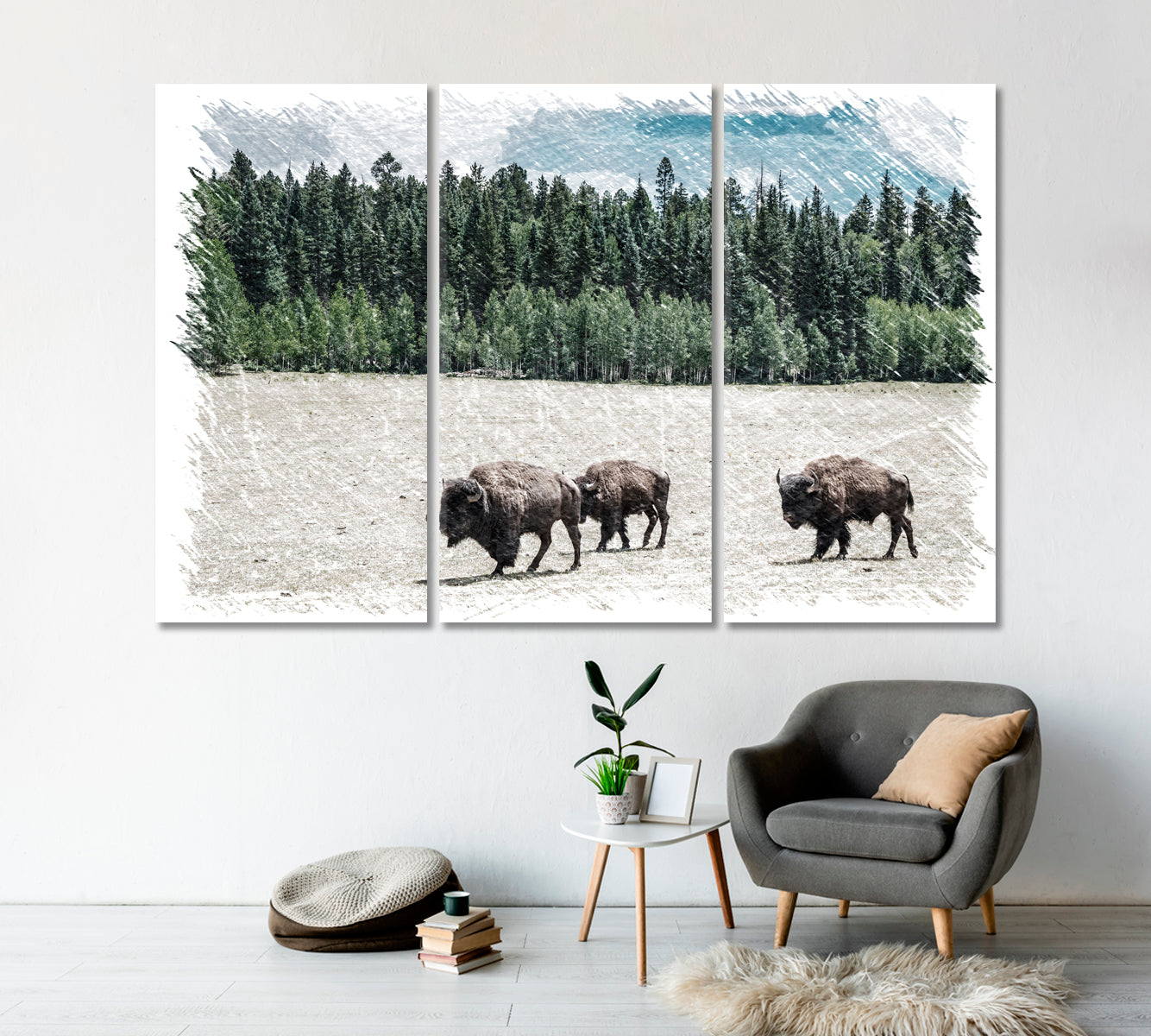 Herd of American Bison Grand Canyon National Park Arizona USA Canvas Print-Canvas Print-CetArt-1 Panel-24x16 inches-CetArt