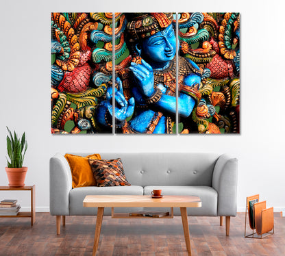 Blue Krishna Statue Canvas Print-Canvas Print-CetArt-1 Panel-24x16 inches-CetArt