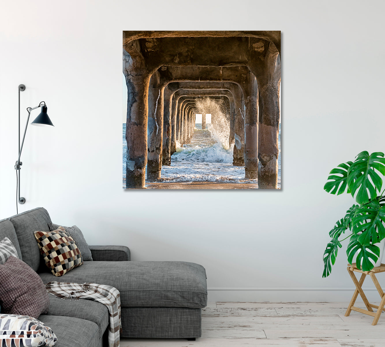 Waves Under Manhattan Beach Pier California Canvas Print-Canvas Print-CetArt-1 panel-12x12 inches-CetArt