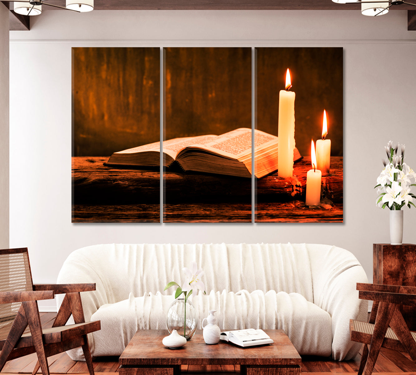 Bible with Candles Canvas Print-CetArt-1 Panel-24x16 inches-CetArt