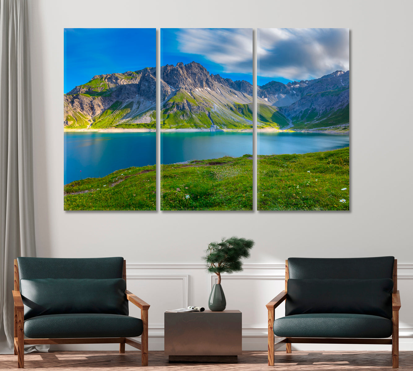 Blue Clouds over Lake Lunersee Austria Canvas Print-Canvas Print-CetArt-1 Panel-24x16 inches-CetArt