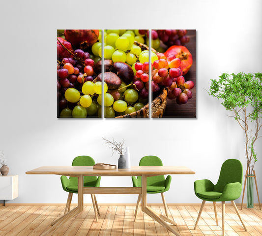 Wicker Basket with Grapes Canvas Print-Canvas Print-CetArt-1 Panel-24x16 inches-CetArt