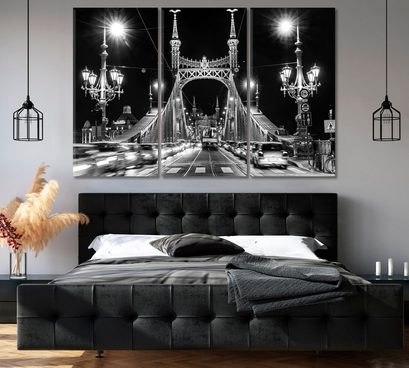 Liberty Bridge at Night Budapest Hungary Canvas Print-Canvas Print-CetArt-1 Panel-24x16 inches-CetArt