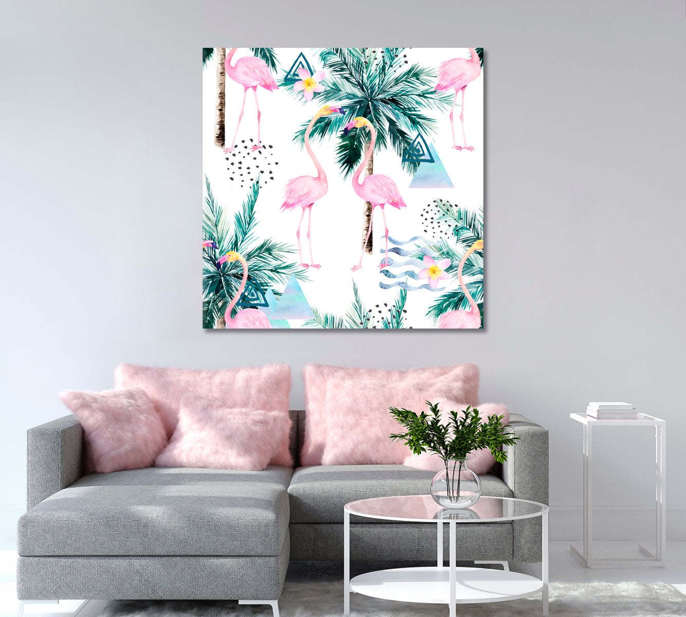 Abstract Coconut Palms with Flamingos Canvas Print-Canvas Print-CetArt-1 panel-12x12 inches-CetArt