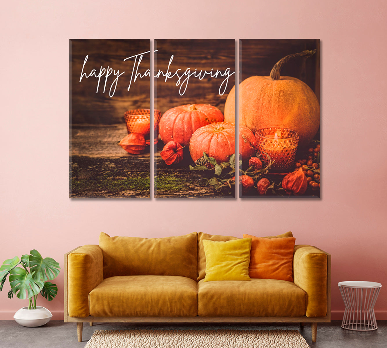 Happy Thanksgiving Pumpkins Canvas Print-Canvas Print-CetArt-1 Panel-24x16 inches-CetArt