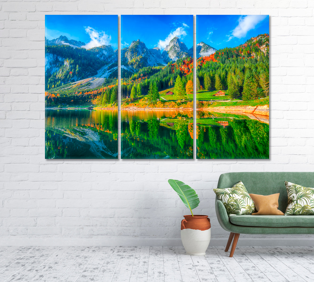 Dachstein Mountain by Lake Gosausee in Autumn Canvas Print-Canvas Print-CetArt-1 Panel-24x16 inches-CetArt