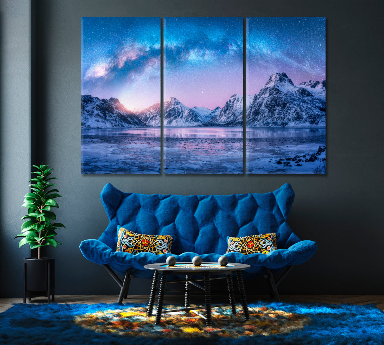 Arctic Landscape with Blue Starry Sky Canvas Print-Canvas Print-CetArt-1 Panel-24x16 inches-CetArt